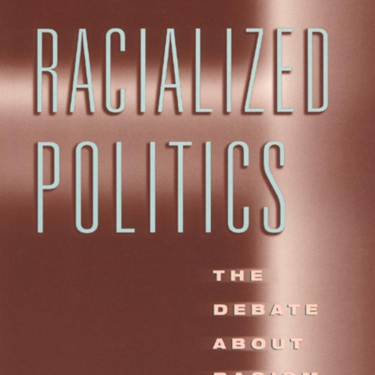 Brown background with blurred windowframe overlaid with titled text "Racialised Politics: the Debate About Racism in America."